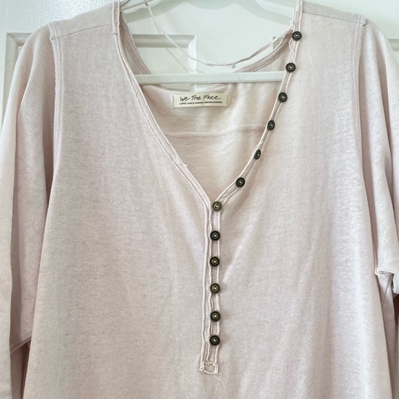Free People Morgan Henley Top slouchy off shoulder Shirt buttons cream beige L - Picture 5 of 11